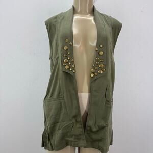 NWT Joan Vass Women's Flyaway Rivet Vest Cotton Green Olive Size 2/M-L? Festival